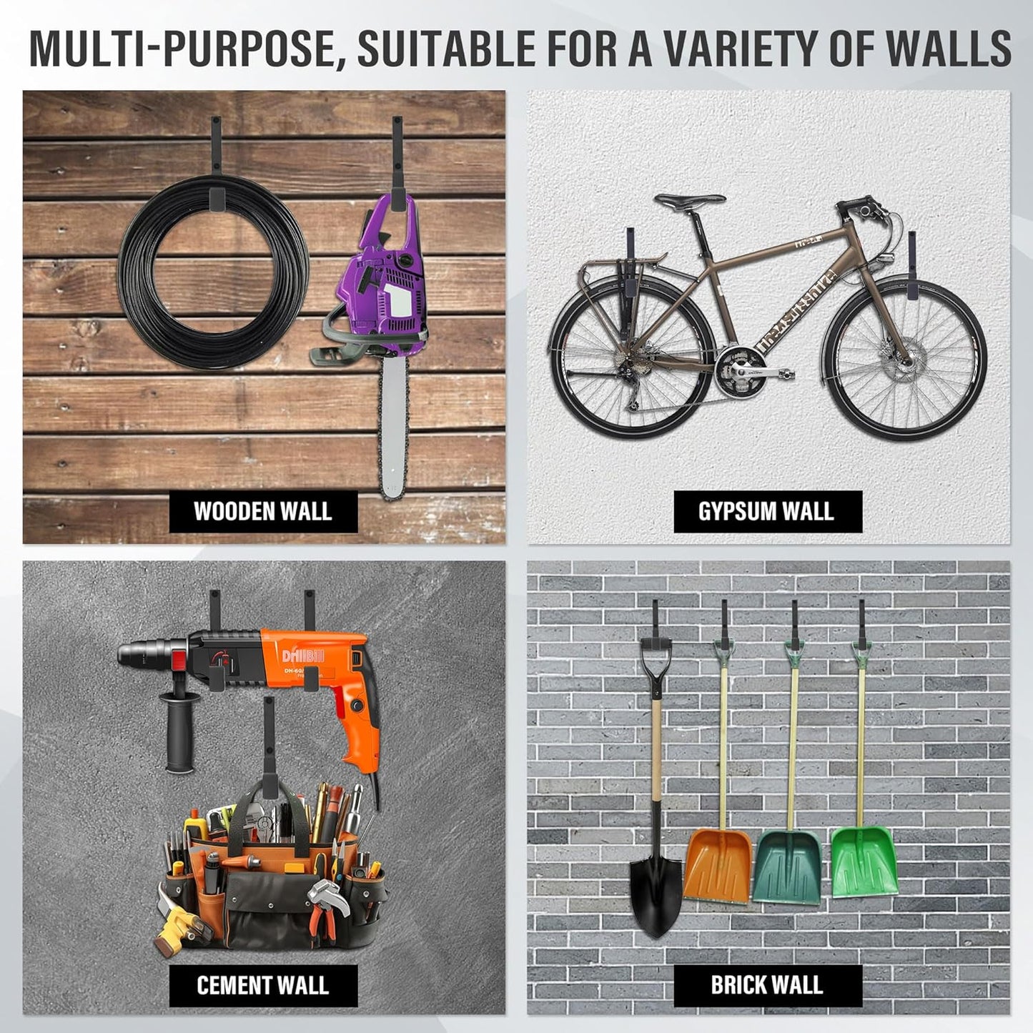 Heavy Duty Utility Hooks, Garage Storage Wall Mount Steel Hooks, Garden Tool Hanger, Garage Organizer for Tool, Ladder, Folding Chair, Hose, Ropes, Bike, etc.(4 Large, 7.7 Inches)-VerdiqueGarden