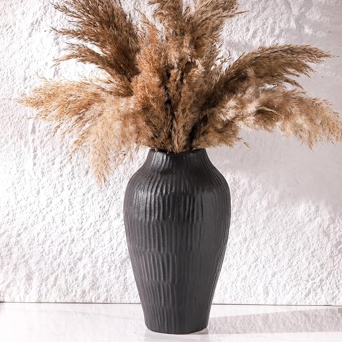 Elegant Black Ceramic Vase - Modern Minimalist Home Decor Vase, Centerpiece for Living Room, Dining Table, Office - 11.6 Inches Tall, Handcrafted Pottery for Farmhouse, Boho, Contemporary Style-VerdiqueGarden