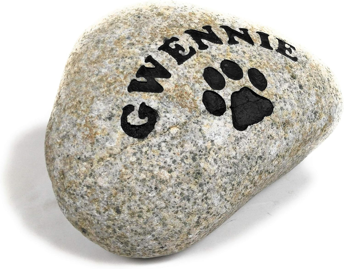 Personalized River Stone Pet Memorial Stones Headstone Grave Marker for Dog or Cat 8 inches to 10 inches Natural Rock Customized with Name and Paw Print-VerdiqueGarden