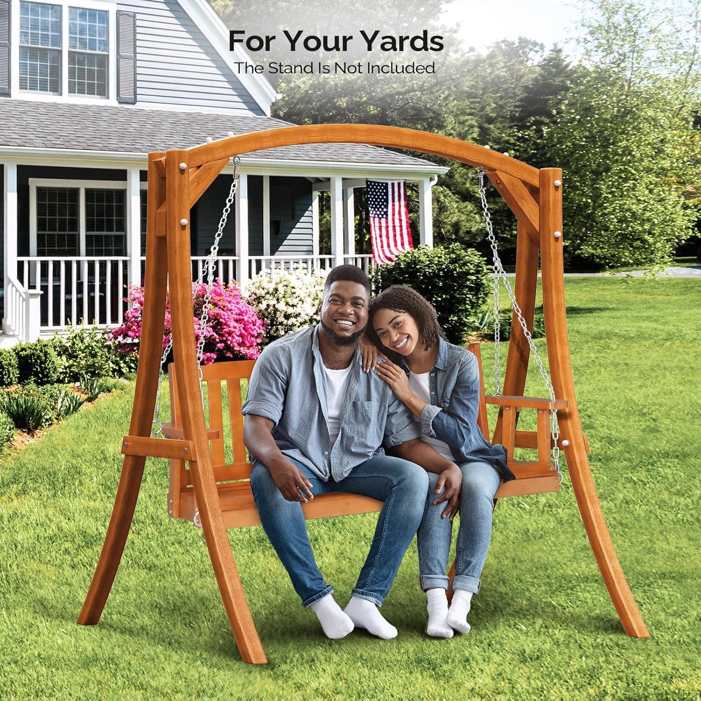 VINGLI Heavy Duty 880 LBS 5 FT Wooden Porch Swing Outdoor, Outdoor Hanging Swing Bench (5 FT, Brown)-VerdiqueGarden