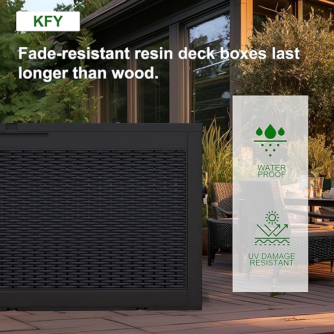 DRATO 100 Gallon Large Deck Box, Outdoor Storage Box for Patio Furniture, Patio Cushions, Gardening Tools, Pool Supplies,660lbs Weight Capacity,Waterproof Resin Storage Boxes-VerdiqueGarden