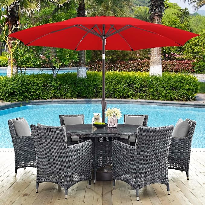 10ft Outdoor Patio Umbrella - Table Umbrella Waterprool UV Protection, Sombrillas de Patio with Push Button Tilt&Crank, Sun Umbrella for Pool, Porch, Garden, Deck, Backyard(Red)-VerdiqueGarden
