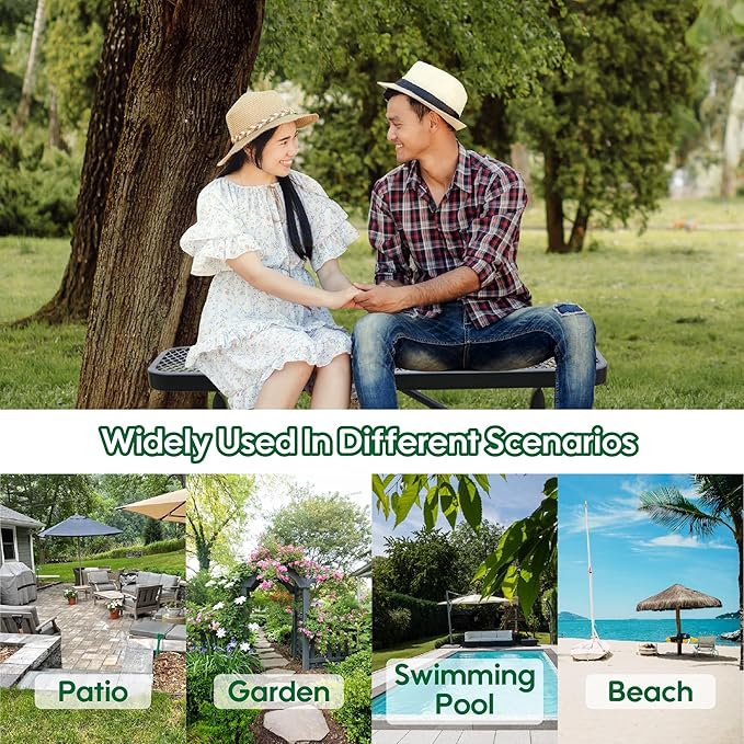 72" L Steel Flat Bench Garden Bench, Black Outdoor Park Bench Weather-Resistant Steel Metal, Patio Seating for Front Porch Backyard Park Outside, Metal Benches for Outside to dodrill to Ground-VerdiqueGarden