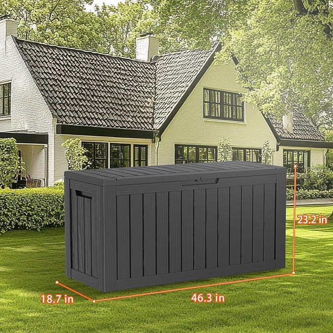 DRATO 80 Gallon Deck Box, Outdoor Storage Box for Patio Furniture, Patio Cushions, Gardening Tools, Pool Supplies 480lbs Weight Capacity,Waterproof Resin Storage Boxes-VerdiqueGarden