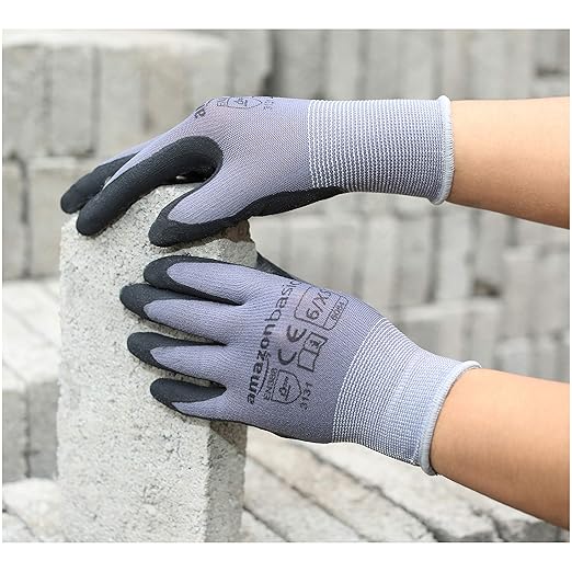 Amazon Basics Micro-Foam Nitrile Coated Work Gloves, Nylon Liner Fiber, Touch Screen, Grey, Size 6/XS, 12-Pair-VerdiqueGarden