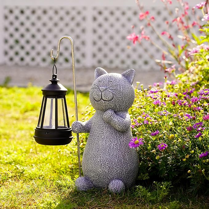 Garden Decor Solar Statues for Mom Grandma Birthdays for Women Sister Wife Lady - Front Patio Balcony Yard Art Lawn Ornaments Porch Outdoor Outside Decorations (Cat)-VerdiqueGarden