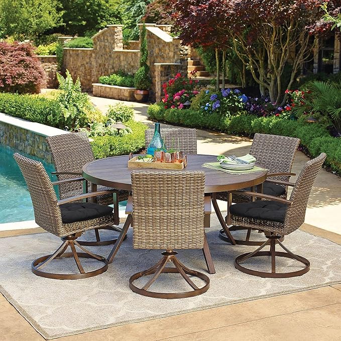 RACE LEAF Outdoor Cushions 19" x 19" Patio Chair Seat Pads, Set of 2 Thick Fill Tufted Square Patio Cushions, Water-Resistant Olefin Chair Seat Cushion with Ties for Non-Slip Support, Black-VerdiqueGarden