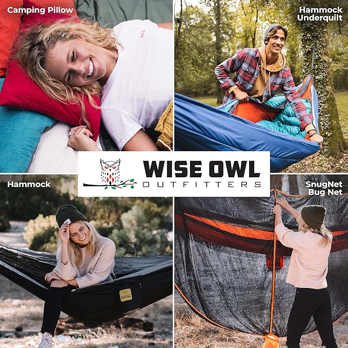 Wise Owl Outfitters Camping Hammock – 500lbs Portable Hammock with Tree Straps - Travel, Backpacking, Hiking, Outdoors Camping Gear - Single or Double-VerdiqueGarden