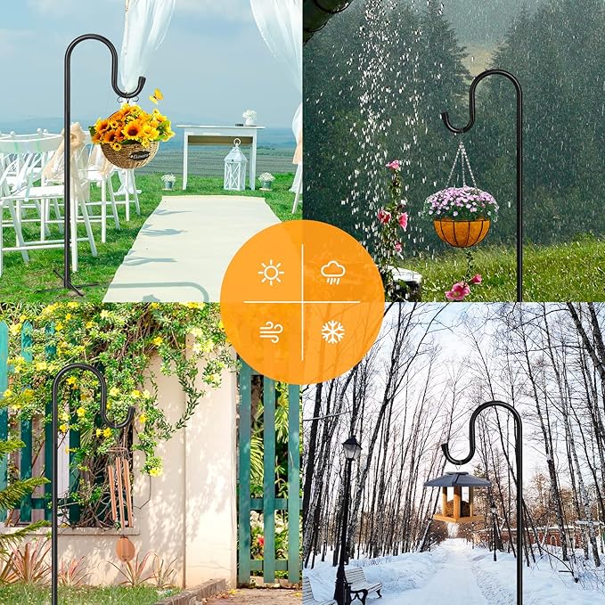 Adjustable Shepards Hooks for Outdoor with 5 Prong Base Shepherds Hooks for Outdoor Stand Pole for Humming Bird Feeder for Hanging Solar Lights Outdoor Garden Wedding Decor (48in)-VerdiqueGarden