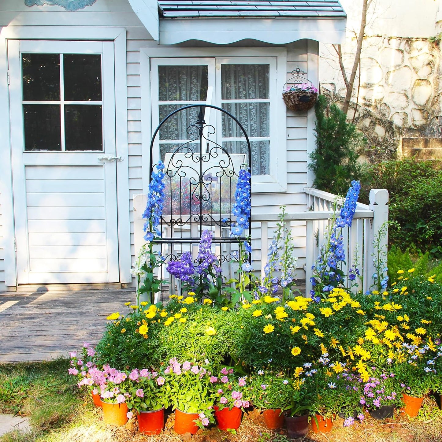 Trellis for Climbing Plants 70.8" H x 25.6" W Metal Wrought Iron Outdoor Wall Panel for Vines Flowers Elegant Accent Decorative Garden Structure-VerdiqueGarden