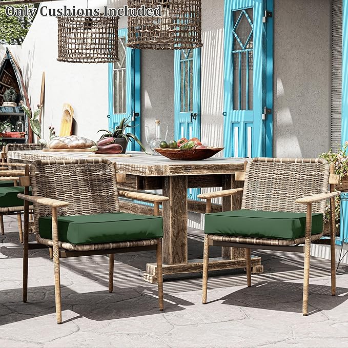 Patio Chair Cushions 24 X 24 X 5 Inch Waterproof Outdoor Seat Cushions for Patio Furniture, Outdoor Sofa Couch Pads with Ties & Handle, Set of 2, Green-VerdiqueGarden