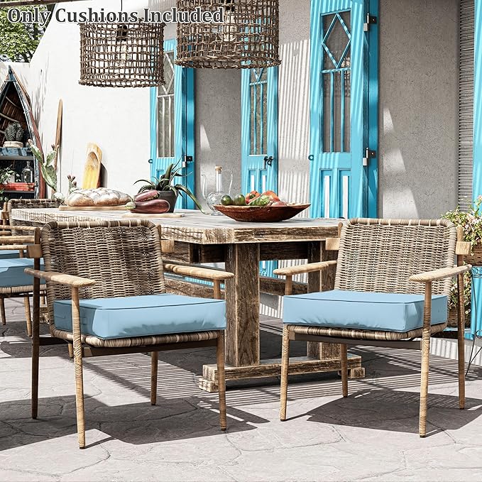 Patio Chair Cushions 24 X 24 X 5 Inch Waterproof Outdoor Seat Cushions for Patio Furniture, Outdoor Sofa Couch Pads with Ties & Handle, Set of 2, Light Blue-VerdiqueGarden