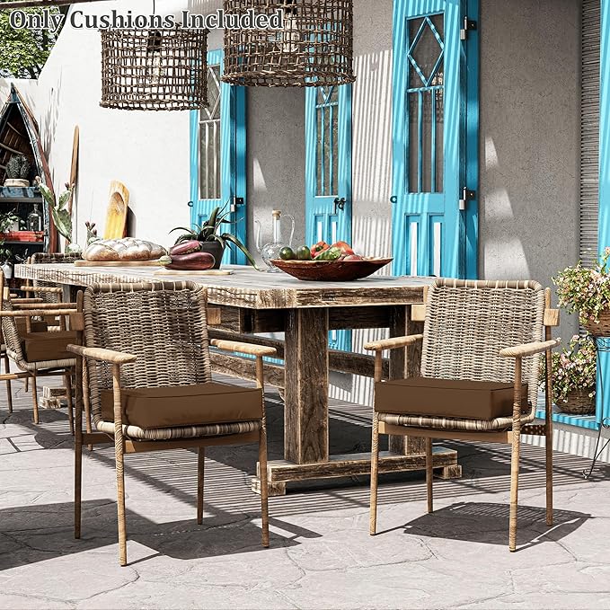 Patio Chair Cushions 18.5 X 16 X 4 Inch Waterproof Outdoor Seat Cushions for Patio Furniture, Outdoor Sofa Couch Pads with Ties & Handle, Set of 2, Chocolate-VerdiqueGarden