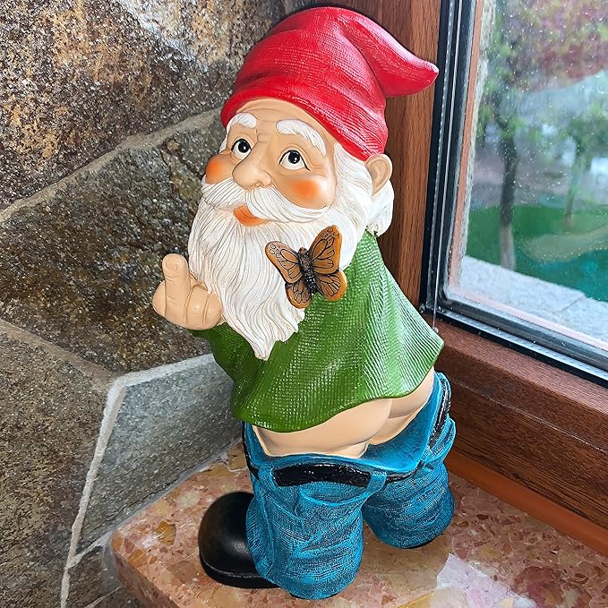 Mood Lab Garden Gnome - Pants Down Gnome - 9.3 Inch Tall Statue Lawn Garden Figurine - for Outdoor or House Decor-VerdiqueGarden