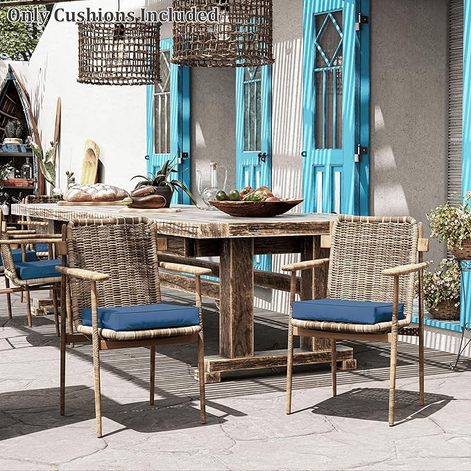 Patio Chair Cushions 17 X 16 X 3 Inch Waterproof Outdoor Seat Cushions for Patio Furniture, Outdoor Sofa Couch Pads with Ties & Handle, Set of 2, Blue-VerdiqueGarden