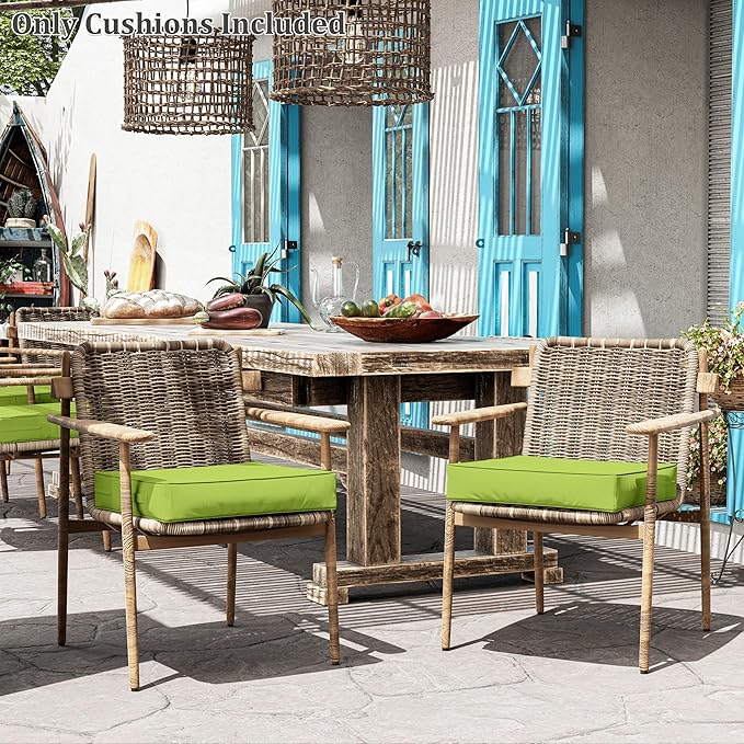 Patio Chair Cushions 22 X 22 X 4 Inch Waterproof Outdoor Seat Cushions for Patio Furniture, Outdoor Sofa Couch Pads with Ties & Handle, Set of 2, Grass Green-VerdiqueGarden