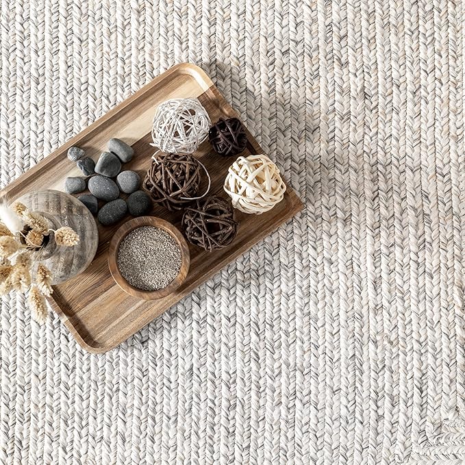 nuLOOM Oval 3' x 5' Solid Hand Braided Indoor/Outdoor Area Rug, Pet-Friendly, High Traffic, Weather Resistant, for Patio, Balcony, Bedroom, Living, Dining Room, Wynn Ivory-VerdiqueGarden