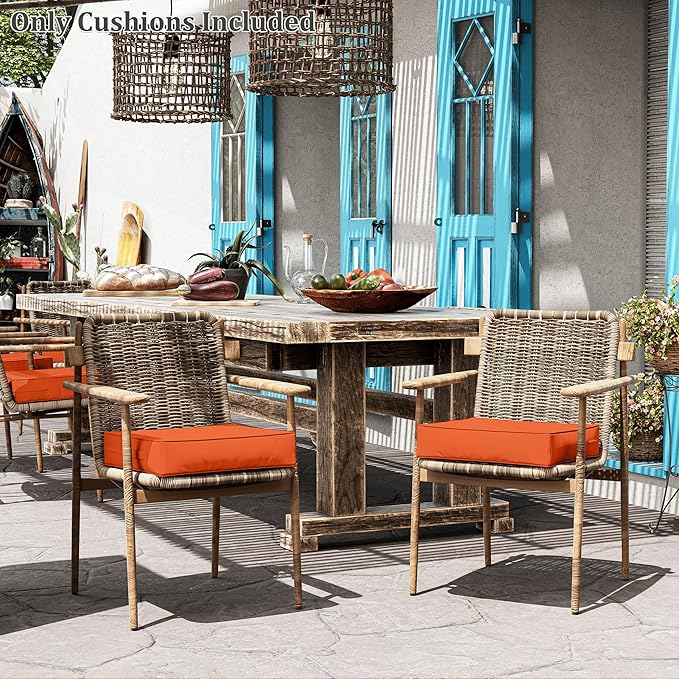 Patio Chair Cushions 19 X 19 X 4 Inch Waterproof Outdoor Seat Cushions for Patio Furniture, Outdoor Sofa Couch Pads with Ties & Handle, Set of 2, Orange-VerdiqueGarden
