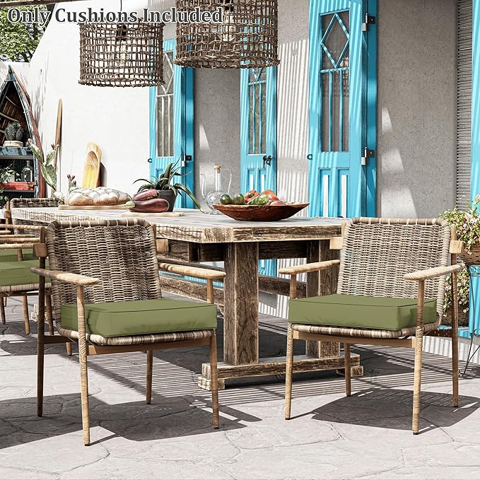 Patio Chair Cushions 22 X 22 X 4 Inch Waterproof Outdoor Seat Cushions for Patio Furniture, Outdoor Sofa Couch Pads with Ties & Handle, Set of 2, Light Green-VerdiqueGarden