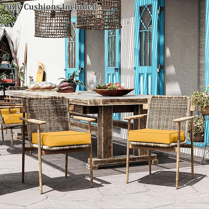 Patio Chair Cushions 19 X 19 X 4 Inch Waterproof Outdoor Seat Cushions for Patio Furniture, Outdoor Sofa Couch Pads with Ties & Handle, Set of 2, Yellow-VerdiqueGarden