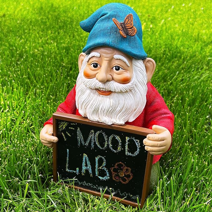 Mood Lab Garden Gnome with Chalkboard Sign - Funny Gnome Statue - 8.7 Inch Tall Lawn Figurine - for Outdoor & House Decor-VerdiqueGarden