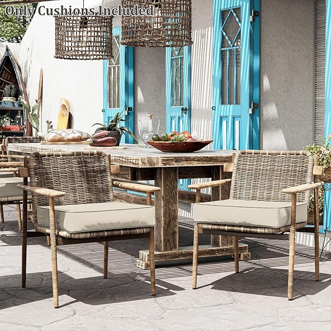 Patio Chair Cushions 24 X 24 X 5 Inch Waterproof Outdoor Seat Cushions for Patio Furniture, Outdoor Sofa Couch Pads with Ties & Handle, Set of 2, Cream-VerdiqueGarden