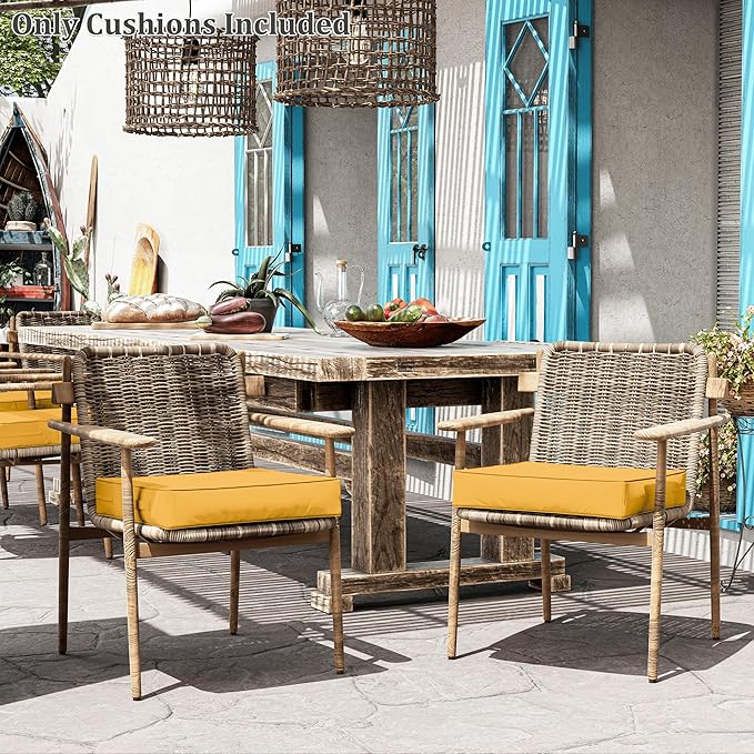 Patio Chair Cushions 22 X 22 X 4 Inch Waterproof Outdoor Seat Cushions for Patio Furniture, Outdoor Sofa Couch Pads with Ties & Handle, Set of 2, Yellow-VerdiqueGarden