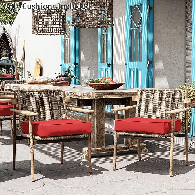 Patio Chair Cushions 24 X 24 X 5 Inch Waterproof Outdoor Seat Cushions for Patio Furniture, Outdoor Sofa Couch Pads with Ties & Handle, Set of 2, Red-VerdiqueGarden