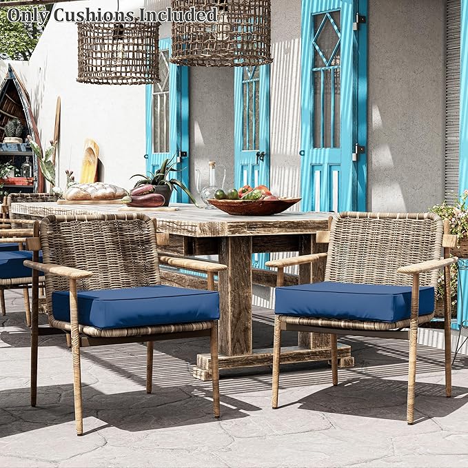 Patio Chair Cushions 24 X 24 X 5 Inch Waterproof Outdoor Seat Cushions for Patio Furniture, Outdoor Sofa Couch Pads with Ties & Handle, Set of 2, Blue-VerdiqueGarden