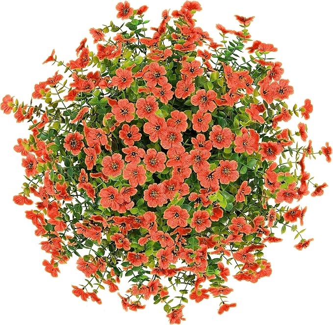 Artificial Fake Fall Hanging Plants Flowers Basket for Outdoor Decor, Faux Silk Orange Mums Daisy in Planter Look Real UV Resistant for Autumn Porch Home Patio Garden Yard Decoration-VerdiqueGarden