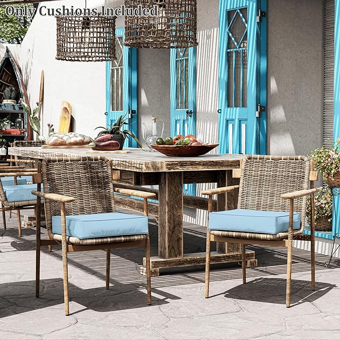 Patio Chair Cushions 19 X 19 X 4 Inch Waterproof Outdoor Seat Cushions for Patio Furniture, Outdoor Sofa Couch Pads with Ties & Handle, Set of 2, Light Blue-VerdiqueGarden