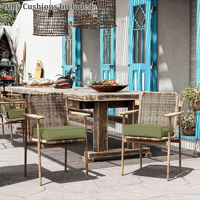 Patio Chair Cushions 18.5 X 16 X 4 Inch Waterproof Outdoor Seat Cushions for Patio Furniture, Outdoor Sofa Couch Pads with Ties & Handle, Set of 2, Light Green-VerdiqueGarden