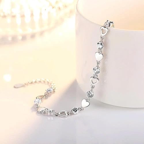 To My Daughter Bracelet, Silver Heart Chain Bracelet with Shiny Stones, Perfect Birthday or Graduation Christmas Gift for Daughter with Message Card and Gift Box