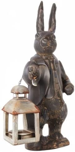 NIKKY HOME Easter Bunny Decorations, Vintage Resin Bunny Figurine with Lantern, Metal Rabbit Tealight Candle Lantern Holder Rabbit Outdoor Statues Gift for Garden Home-VerdiqueGarden