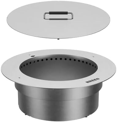 Breeo Zentro Stainless Steel Fire Pit Insert - Smokeless Firepit Ring Insert for Outdoor Fire Pit - for Outside Block, Stone, & Concrete Backyard Firepit Surrounds - Lid Included - Round 24"-VerdiqueGarden