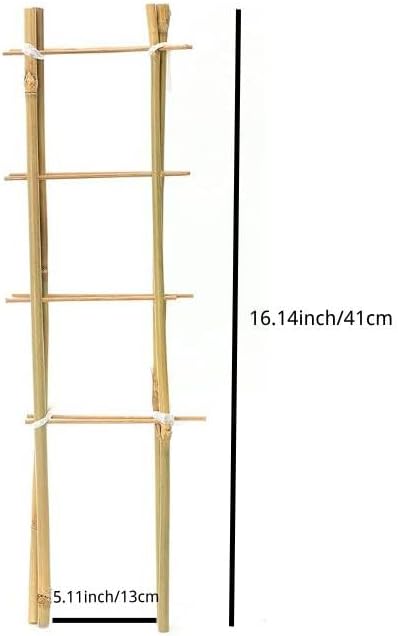 Natural Bamboo Trellis 16inch for Climbing Plants 6 Pack - Plant Ladder Trellis with Garden Ties, Outdoor Decorative Plant Support Stakes for Vines Flowers Vegetables (Ladder-Shape)-VerdiqueGarden