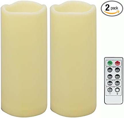 2 PCS 3" x7" Waterproof Outdoor Battery Operated Flameless LED Pillar Remote Candles Flickering Plastic Resin Electric Decorative Light for Lantern Patio Garden Home Decor Party Wedding Decoration-VerdiqueGarden