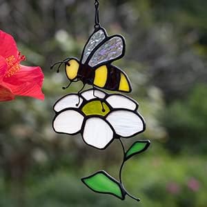 Bee Suncatcher Flower Stained Glass Window Hangings, Bee Decor Party Birthday Bee Gifts for Women,Bee Lovers, Housewarming Gifts.-VerdiqueGarden