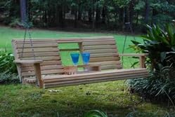 5FT Cypress Porch Swing with Flip Console Made in Louisiana USA with Hanging Hardware Included-VerdiqueGarden