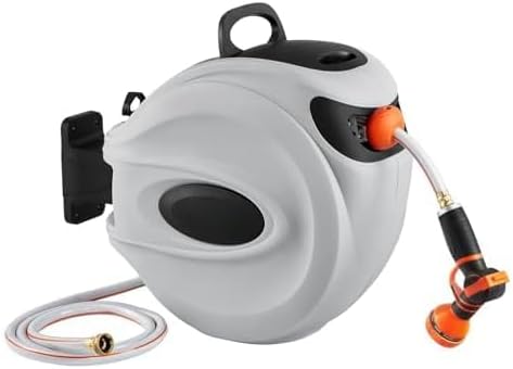 65' x 5/8" Retractable Hose Reel Wall-Mounted with 180° Swivel–Heavy-Duty Automatic Water Hose Storage for Garden,Yard,and Outdoor Use-VerdiqueGarden