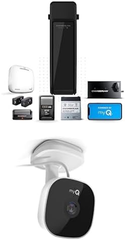 CHAMBERLAIN RJO101MC Ultra-Quiet Wall Mounted with Battery Backup and LED Lighting Garage Door Opener, 36 pounds + myQ Smart Garage Security Camera – 1080p HD Video, Night Vision, Motion Detection-VerdiqueGarden