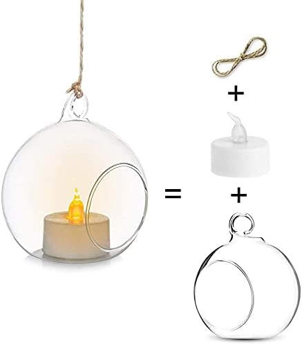 Sziqiqi Hanging Glass Tealight Candle Holder with LED Candles - 3.15inch Tea Light Globe Terrarium Holders Ornament for Wedding Christmas Birthday Halloween Party Centerpieces Decor 24pcs-VerdiqueGarden