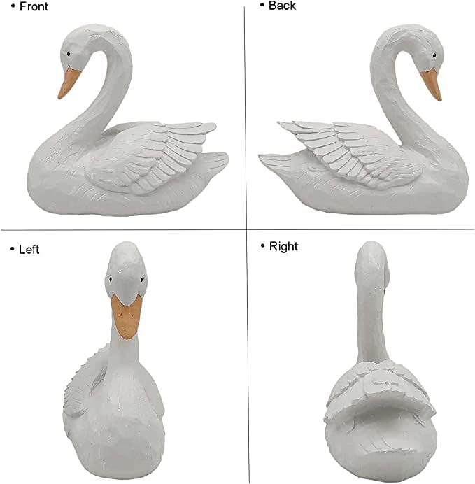 White Swan Figurine - Home Decor Exquisite Sculpture Resin，Artistic White Goose Statue Craft for Elegant Outdoor Garden and Yard Decoration, 7.48 Inches-VerdiqueGarden