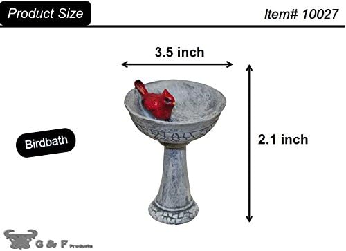 G & F Products MiniGardenn 10027 Fairy Garden Polyresin Miniature, Cardinal Birdbath Pick-VerdiqueGarden