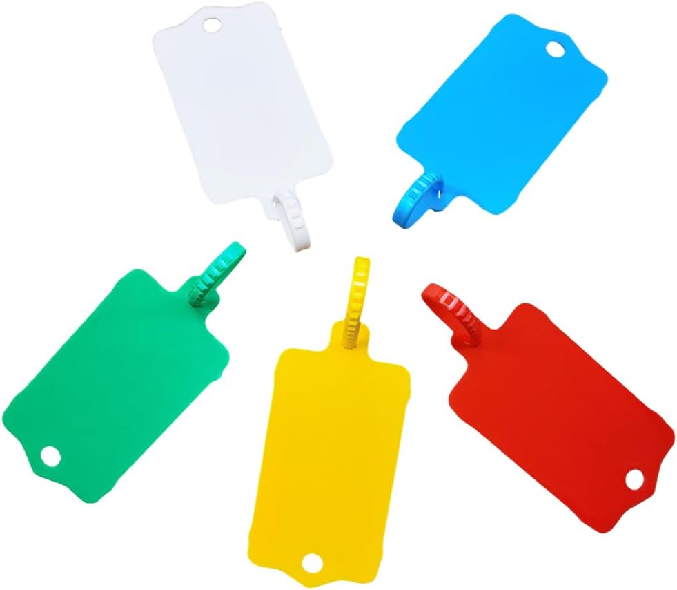 100pcs Reusable Blank Plastic Tags Ties Key Tags 1.45"*2.48" Serrated Tension Sealing Strap with Large Label Plastic Tie Mark Label Waterproof Hang Sign Write on Tag (5 Colors Mixed, 100pcs)-VerdiqueGarden