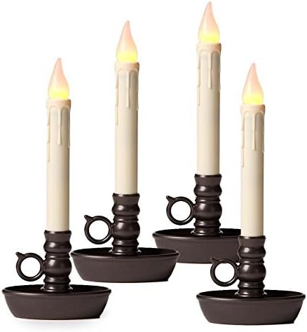 Set of 4 AA Battery Operated Window LED Candle Lamps, Auto Timer, Long Lasting Yellow Flame Bulbs Never Need Replacing, Plastic Construction, Home Accents Holiday Lights, Bronze Base, 9 1/2 H-VerdiqueGarden