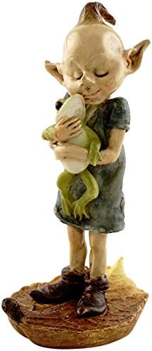Top Collection Miniature Fairy Garden and Terrarium Statue, Garden Pixie Elf Hugging Frog-VerdiqueGarden