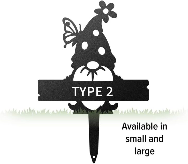 RealSteel Customizable Gnome Seed & Plant Markers – Durable Metal Garden Stakes for Herbs, Fruits & Vegetables – Weatherproof Tags for Farmhouse & Greenhouse Décor (Type 2, Small)-VerdiqueGarden