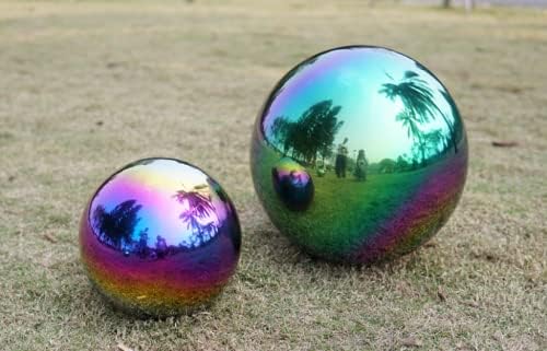 Nerien Gazing Ball, Stainless Steel Garden Mirror Globe, Polished Ornament Sphere, Hollow Floating Reflective Hemisphere, for Home Outdoor Pond Housewarming Swimming Pool Decoration, Rainbow, 5Pcs Mix-VerdiqueGarden