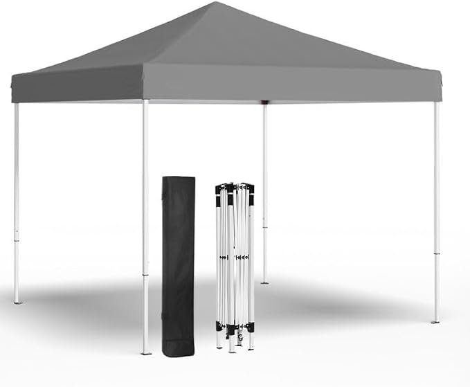10x10ft Pop Up Canopy Tent,Heavy Duty Waterproof Folding Tent for Camping Parties Events Parties,Outdoor Canopy,Portable Sun Shelter,3 Adjustable Height(Grey)-VerdiqueGarden
